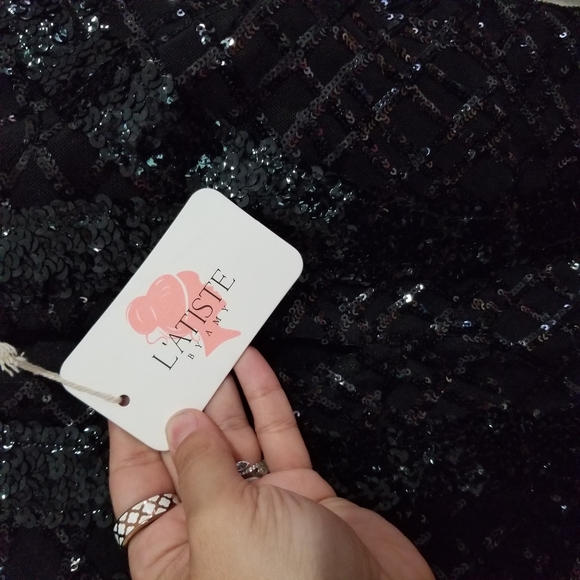 NWT L'ATISTE Black Sequin Long Sleeve Cocktail Dress womens size Small (332) - Picture 12 of 13